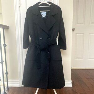 NWT Classic Black 100% Wool Double Breasted Belted Winter Coat